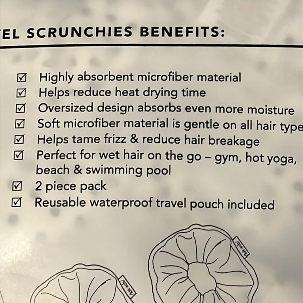 NEW KITSCH Micro Dot Microfiber Quick-Dry Towel Scrunchies 2pc Set
